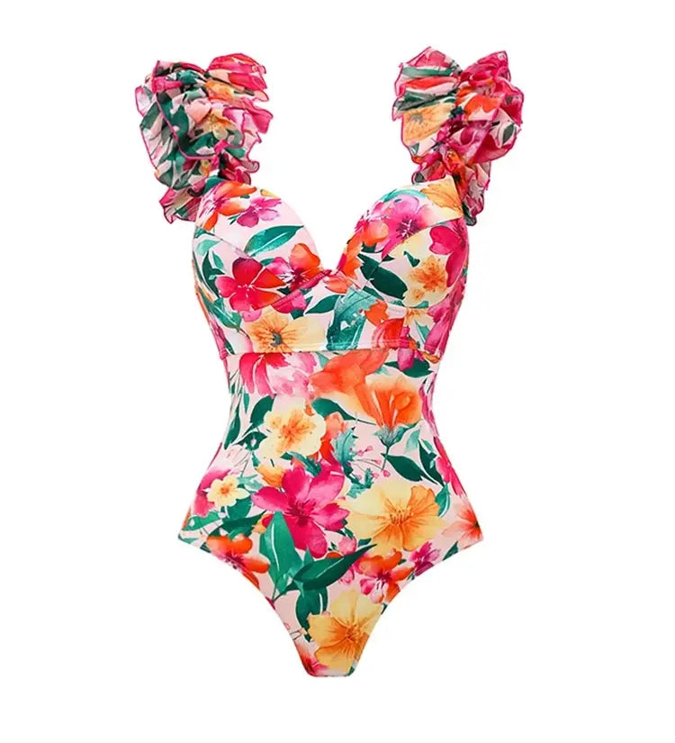 Floral Backless Swimsuit Beach Vacation Set