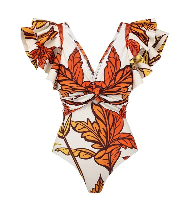 Maple Print Swimsuit Set Trio