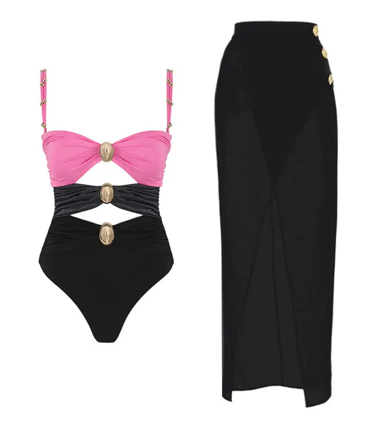 Morandi Colorblock High-Waist Swimsuit Set