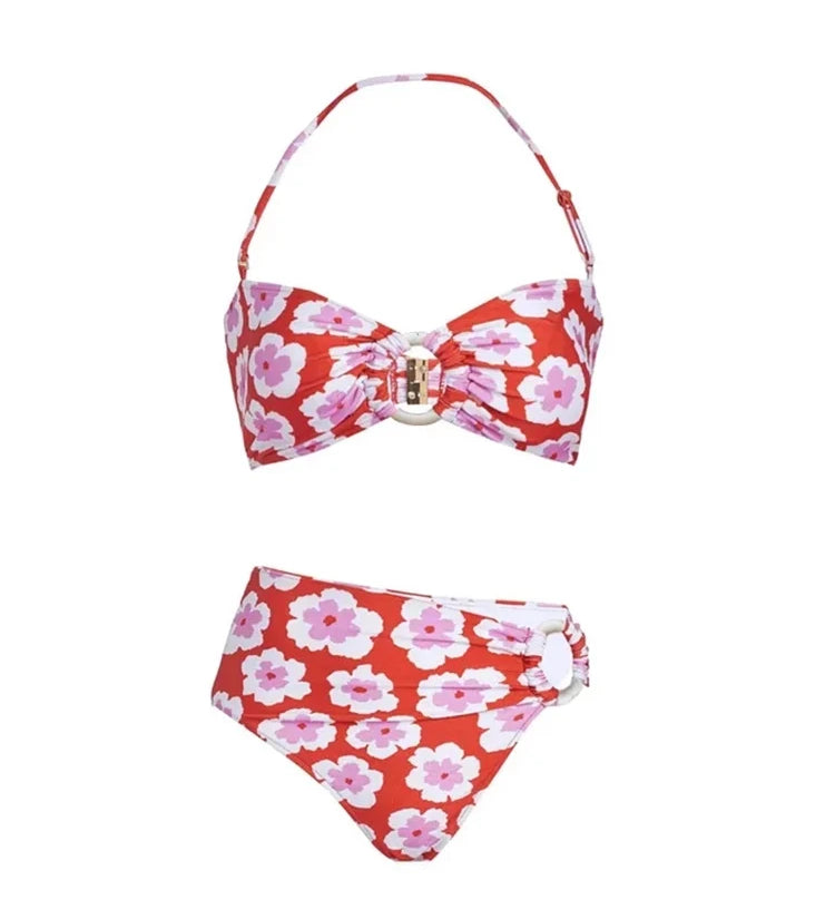 Halter Neck Printed Bikini Set