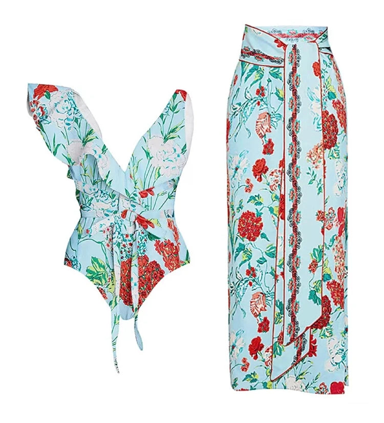 Lace Trim Tie-Up French Style Bikini Set