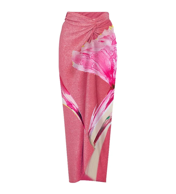 3D Floral Pink Print Swimsuit Set