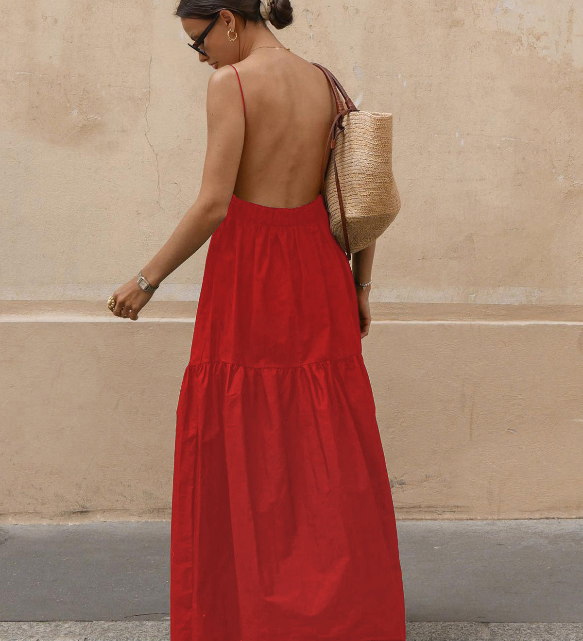 Vestido Maxi Sem Costas com Decote Profundo