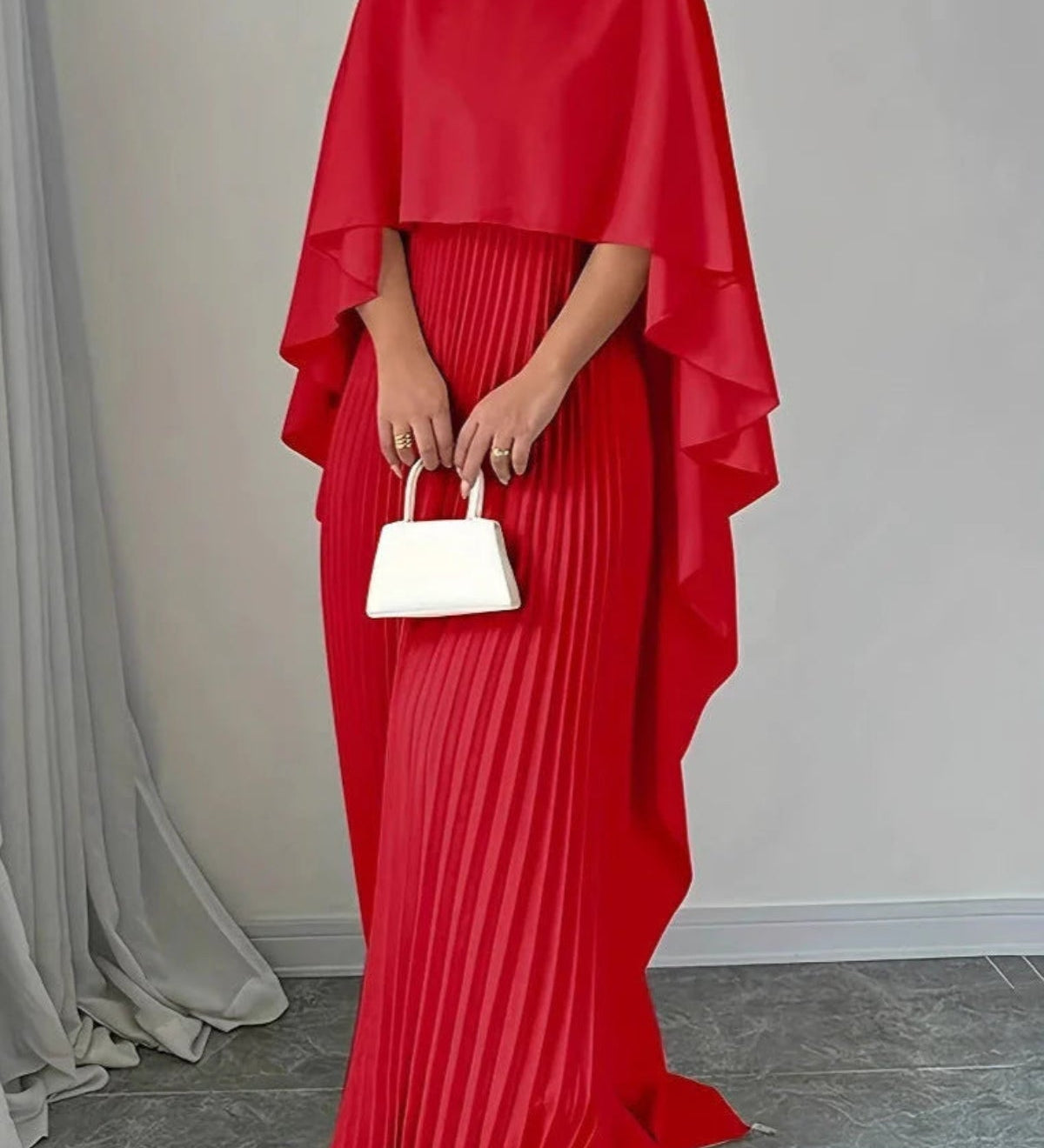 Maxi Vestido de Convidada de Casamento com Mangas Batwing Pregueadas