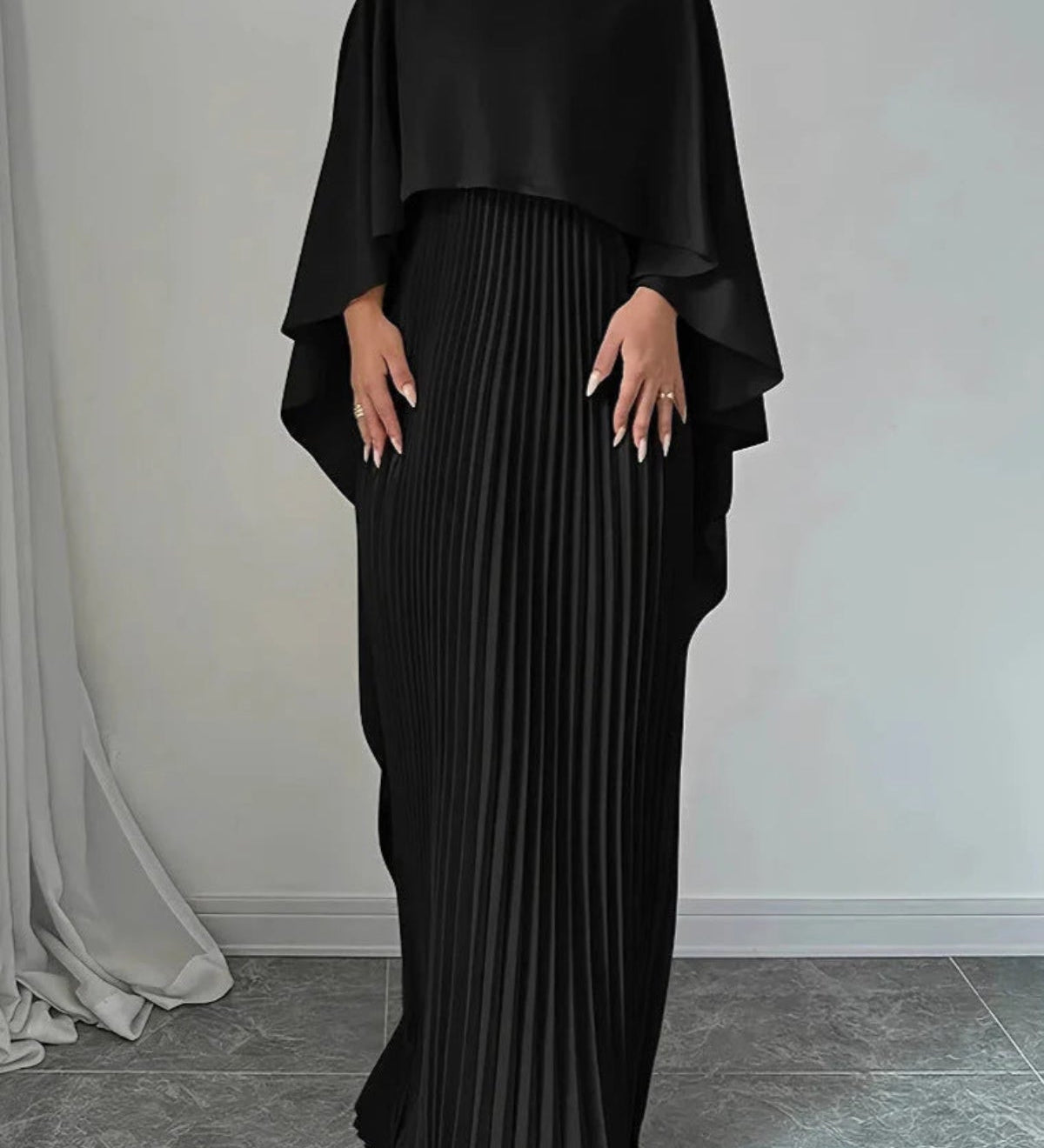 Maxi Vestido de Convidada de Casamento com Mangas Batwing Pregueadas