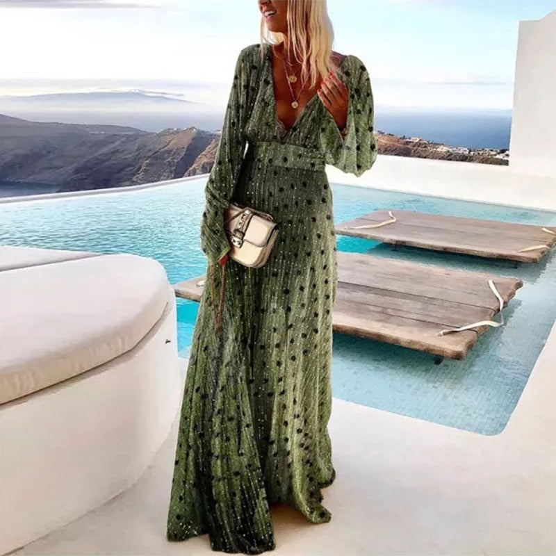 Vestido Longo de Praia com Manga Longa para Mulheres