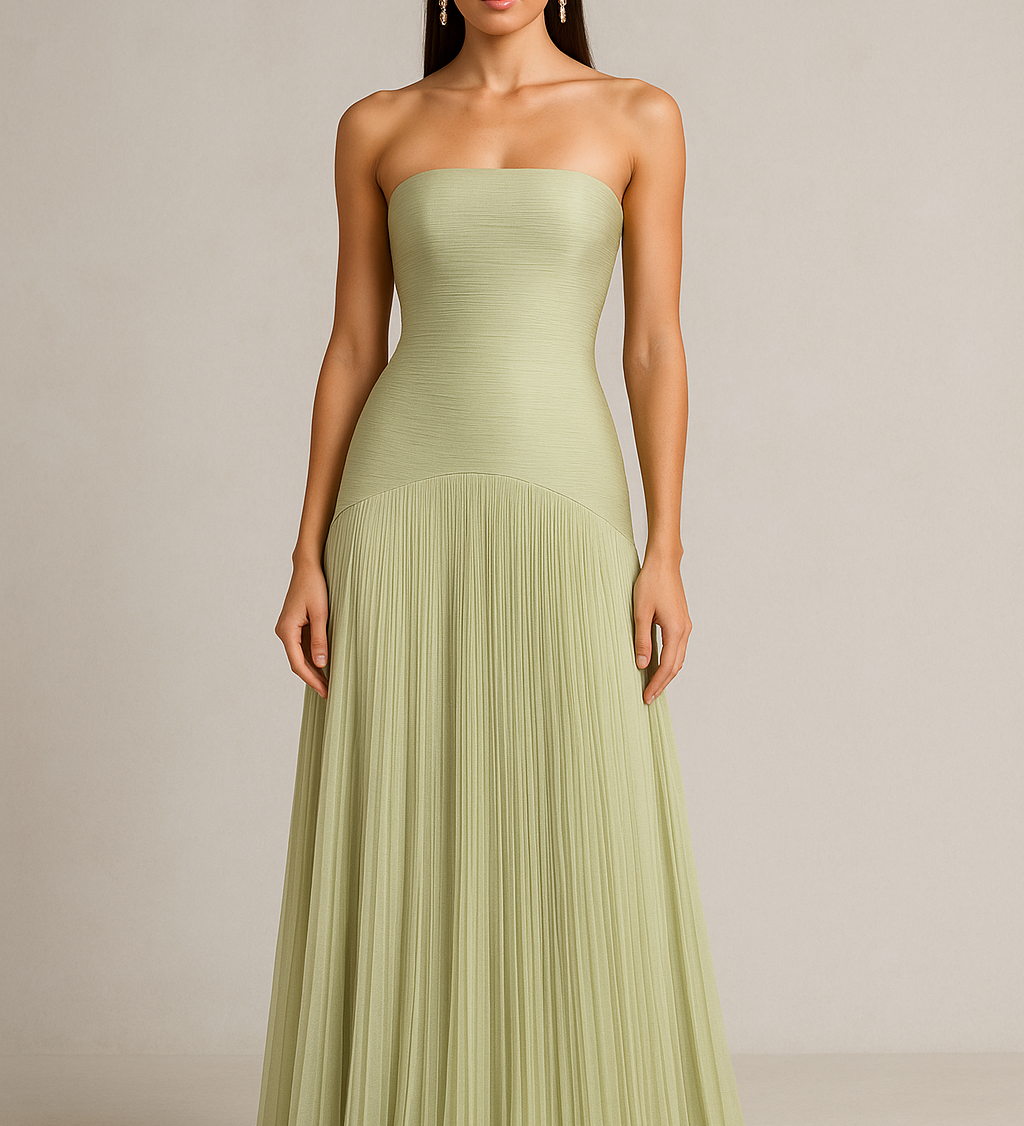 Vestido Maxi Verde Sem Alças para Convidadas de Casamento