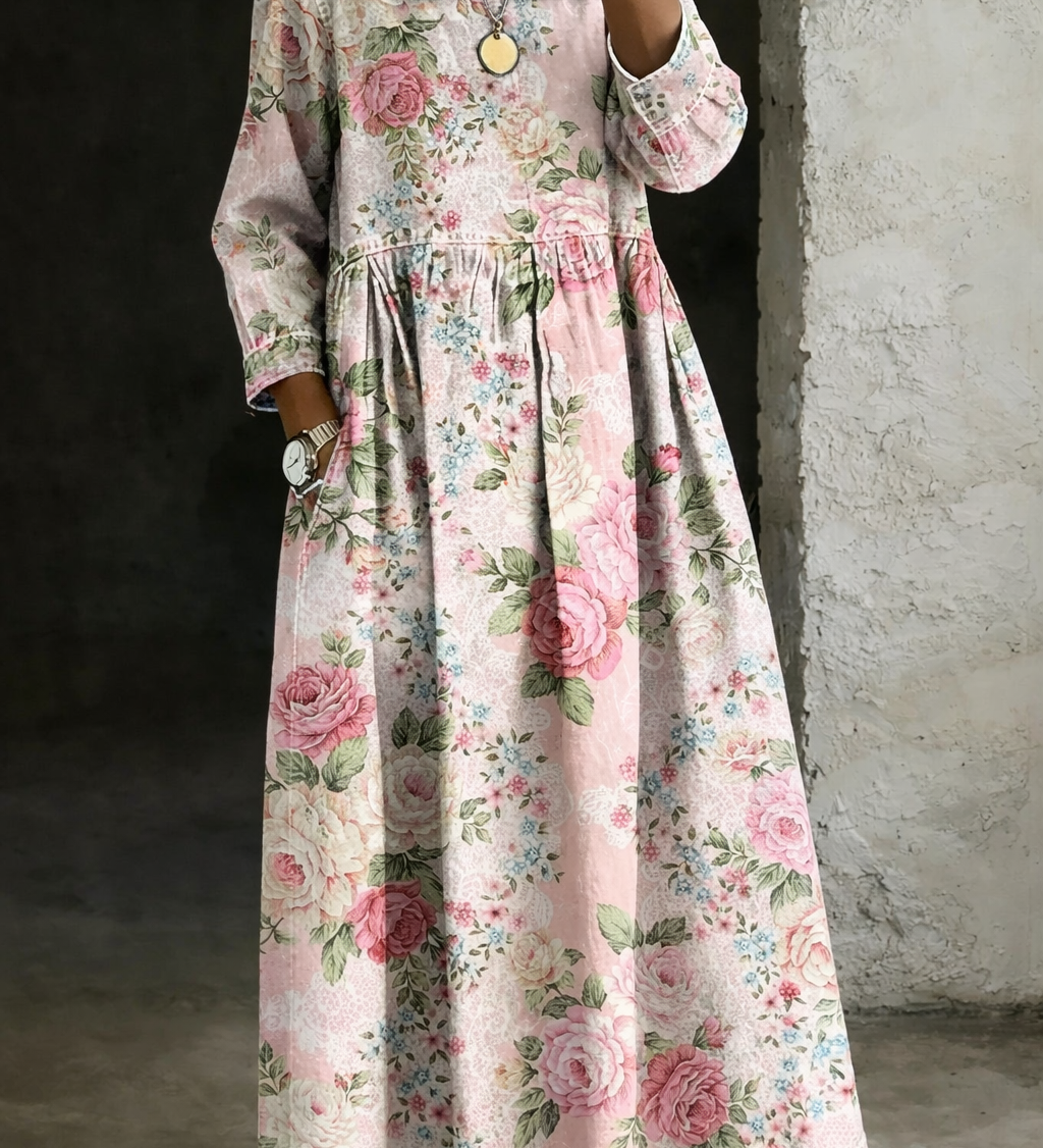 Luísa | Vestido em Denim com Gola Floral