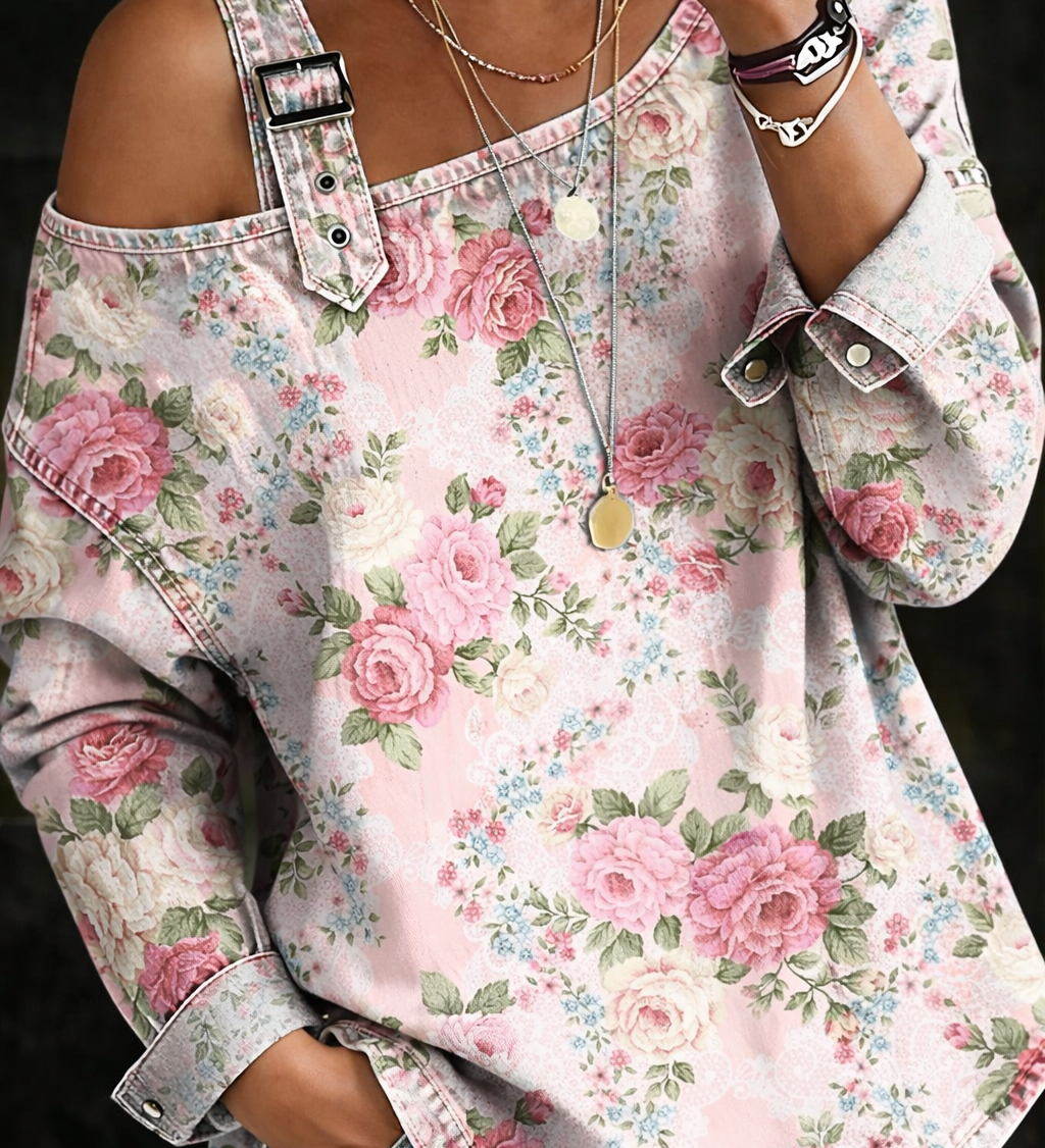 Luísa | Vestido em Denim com Gola Floral