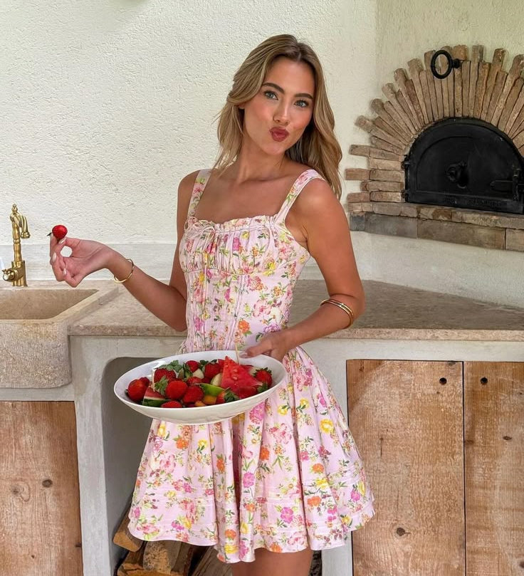 Mini Vestido Floral com Corpete