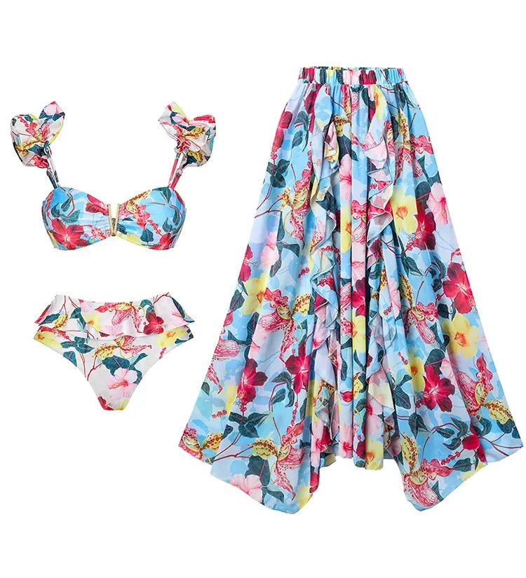 One Piece Cutout Printed Swimsuit Set