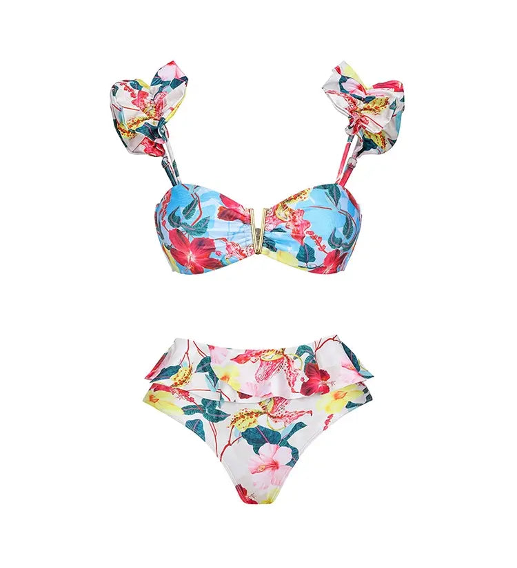 One Piece Cutout Printed Swimsuit Set