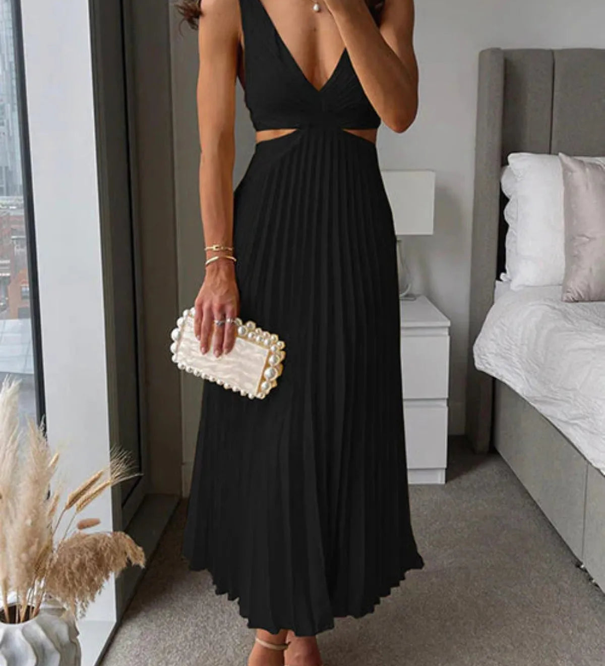 Matilde - Vestido Plissado com Cintura Definida