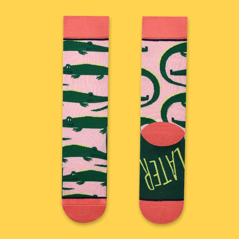 Novo produto rede reta vermelha meias longas feminino algodão primavera ilustração criativo engraçado outono e inverno meias retas