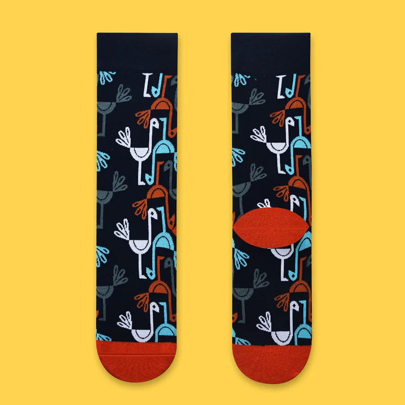 Novo produto rede reta vermelha meias longas feminino algodão primavera ilustração criativo engraçado outono e inverno meias retas