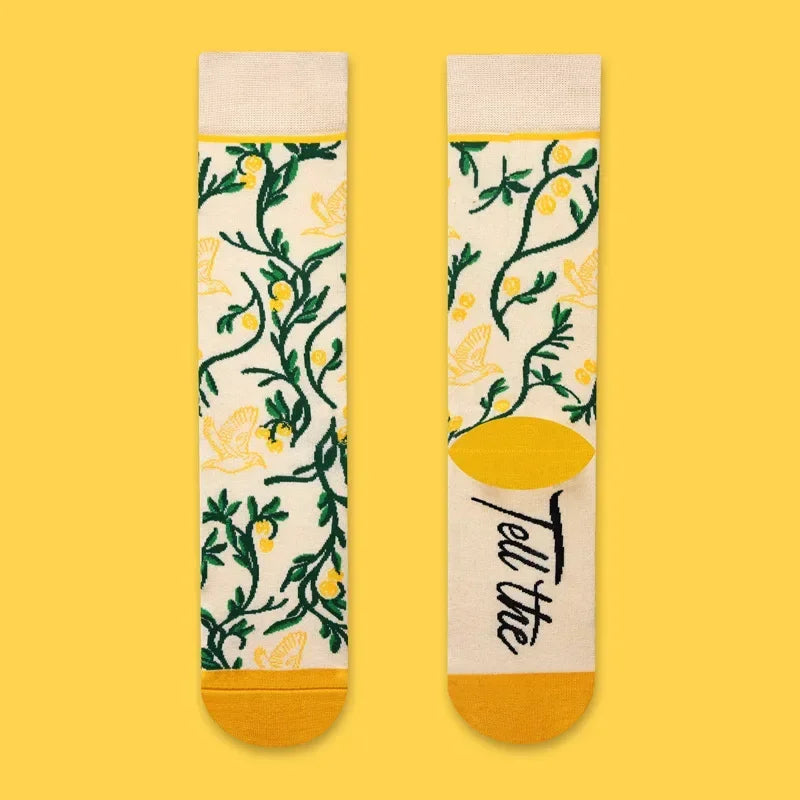 Novo produto rede reta vermelha meias longas feminino algodão primavera ilustração criativo engraçado outono e inverno meias retas