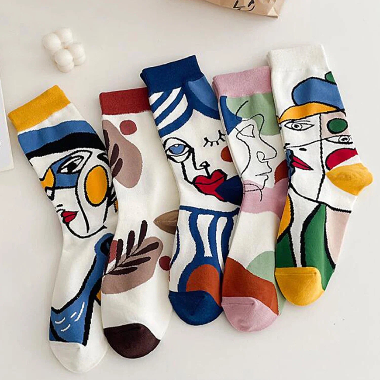 5 Pares/Conjunto Meias Engraçadas para Mulheres Meias de Algodão de Tubo Médio Bonitas Meias Divertidas Estéticas Meias Kawaii de Desenho Animado Primavera Verão