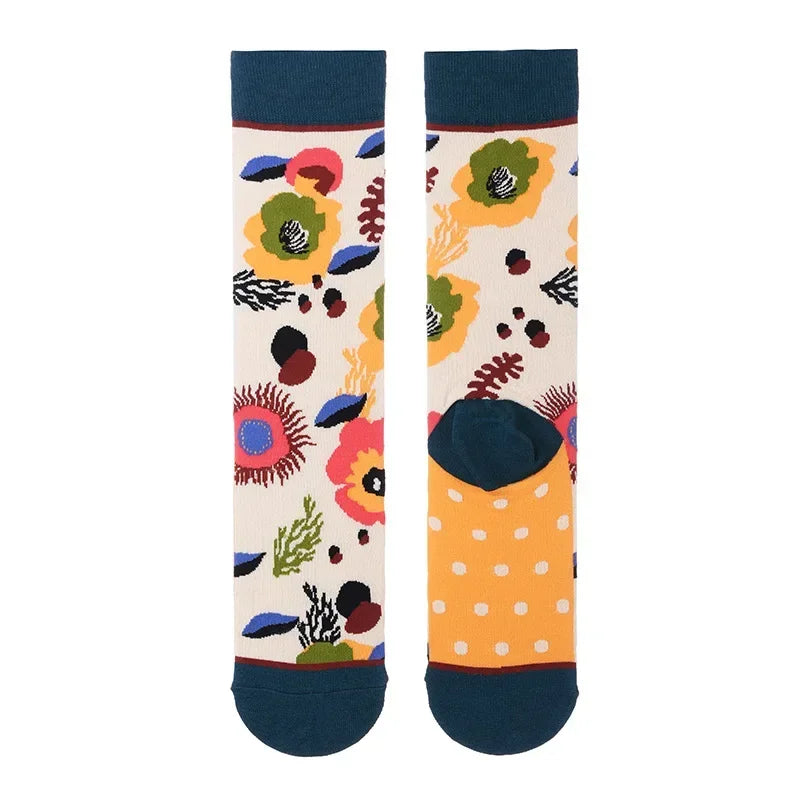 Novo produto rede reta vermelha meias longas feminino algodão primavera ilustração criativo engraçado outono e inverno meias retas