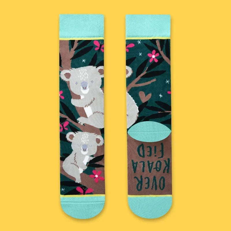 Novo produto rede reta vermelha meias longas feminino algodão primavera ilustração criativo engraçado outono e inverno meias retas