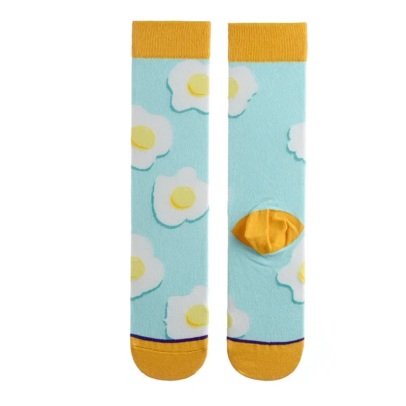 Novo produto rede reta vermelha meias longas feminino algodão primavera ilustração criativo engraçado outono e inverno meias retas