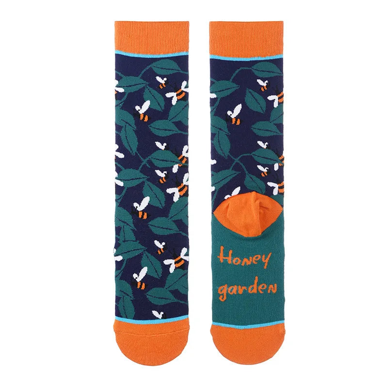 Novo produto rede reta vermelha meias longas feminino algodão primavera ilustração criativo engraçado outono e inverno meias retas