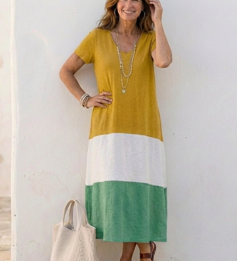 Thalia - Vestido Midi Bicolor de Verão