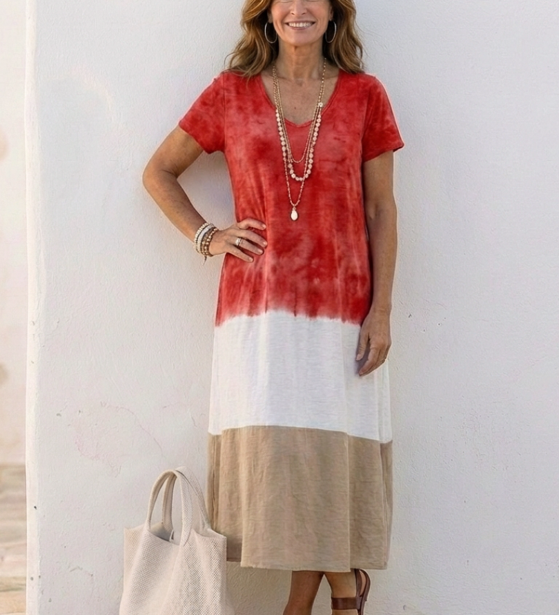 Thalia - Vestido Midi Bicolor de Verão