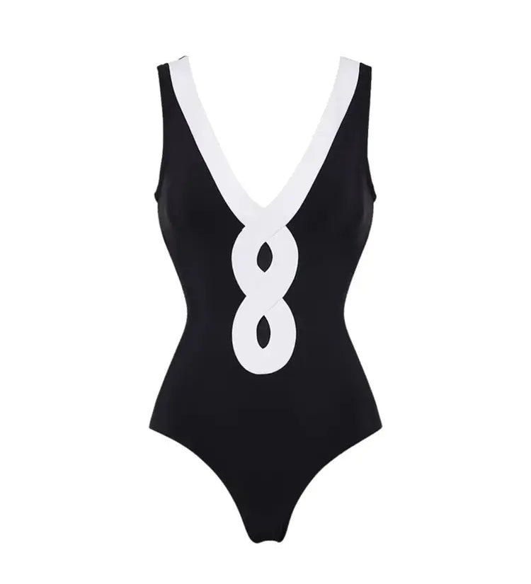 Colorblock One Piece Swimsuit Set