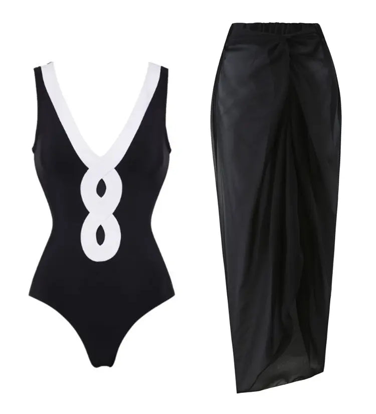Colorblock One Piece Swimsuit Set