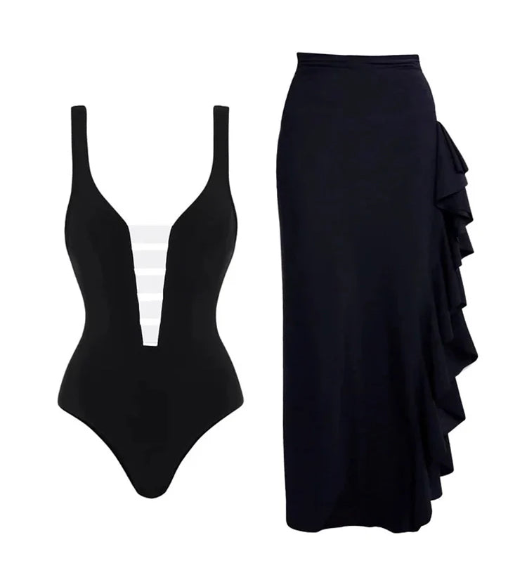Colorblock Minimal One Piece Swimsuit Set