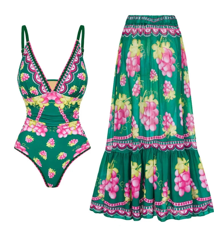 Deep V Cami Maxi Dress Swimsuit Set