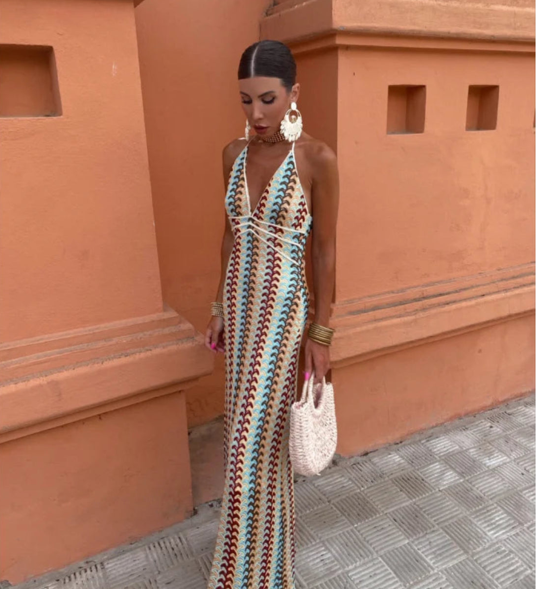 Maxi Vestido de Crochê com Alças