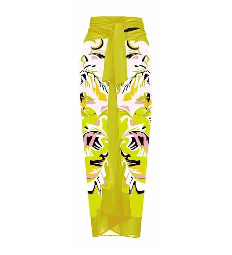 Floral Print One-Piece with 3D Yellow Flower