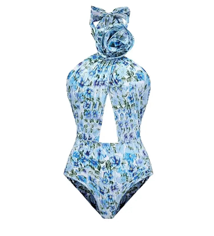 Halter Floral Strapless One-Piece Set
