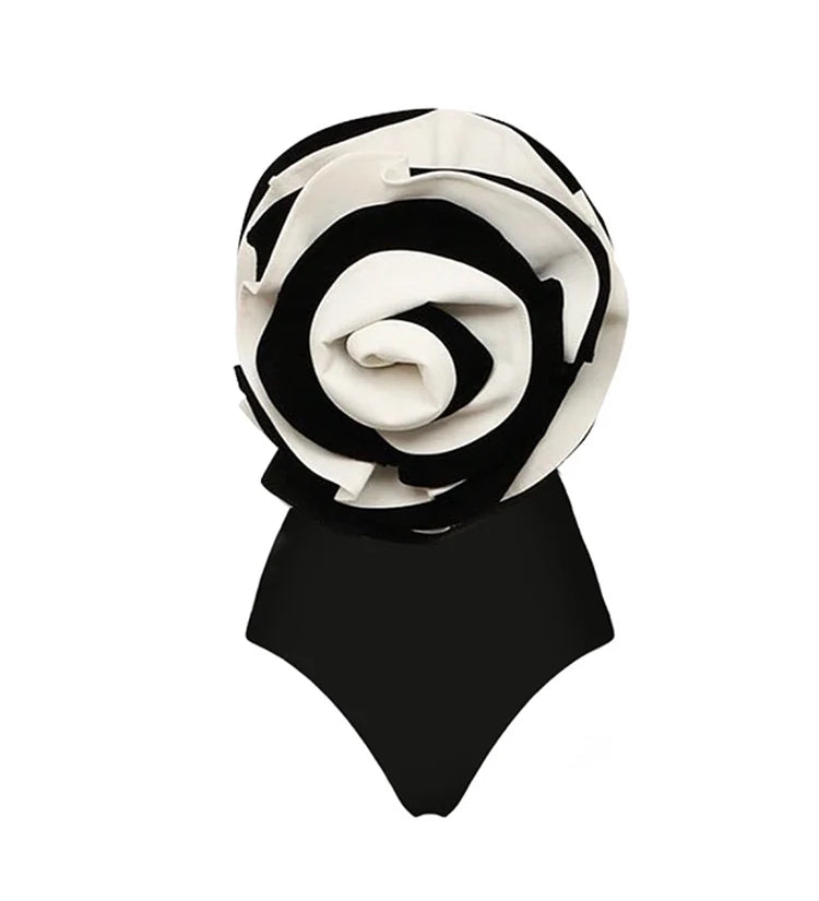 Black and White Floral Swimsuit Set