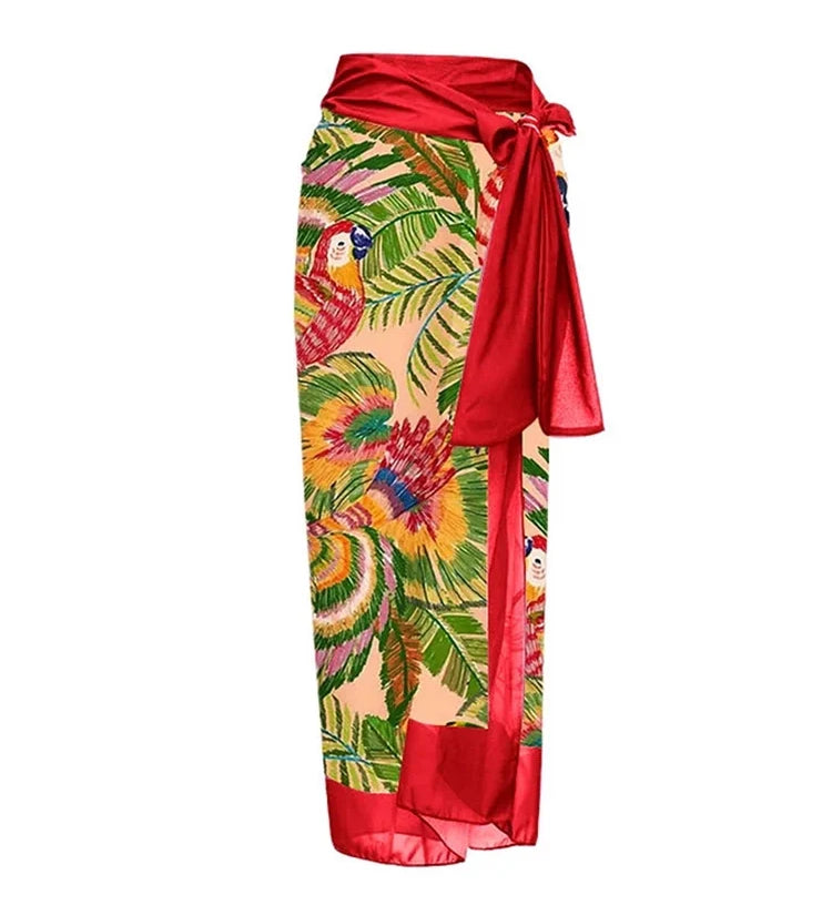 3D Red Floral Embellished One-Piece Swimsuit