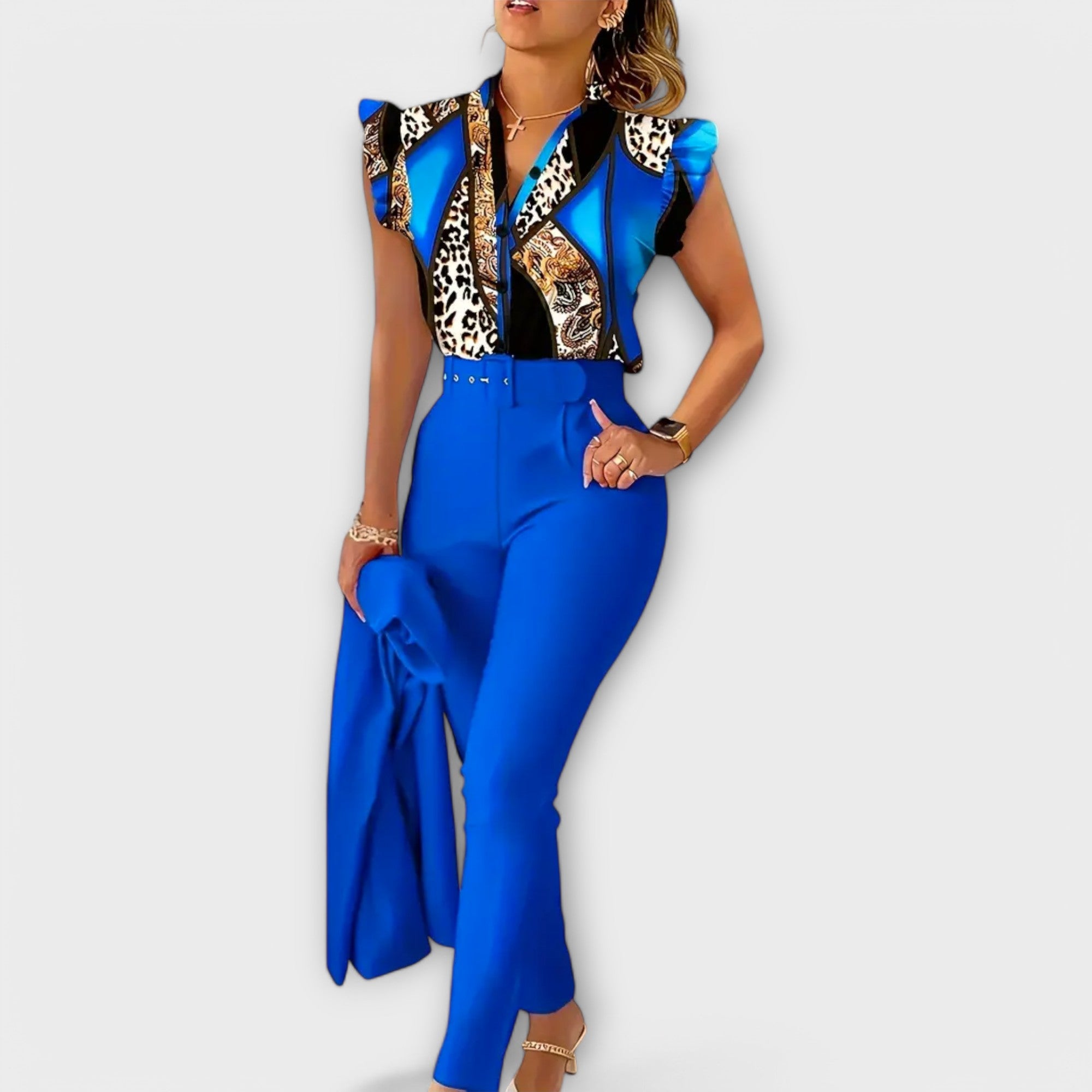 Conjunto de 2 Peças em Estampa de Leopardo e Cor Sólida