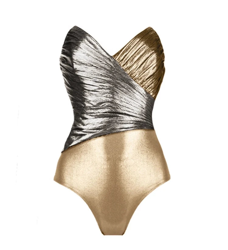 Cutout Gold Patchwork One-Piece Skirt Set