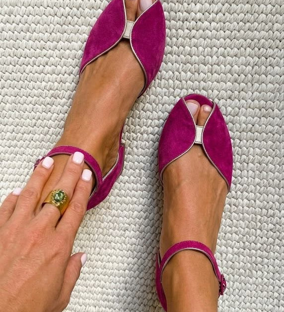 Idalina - Ballerinas Peep toe em Camurça Azul