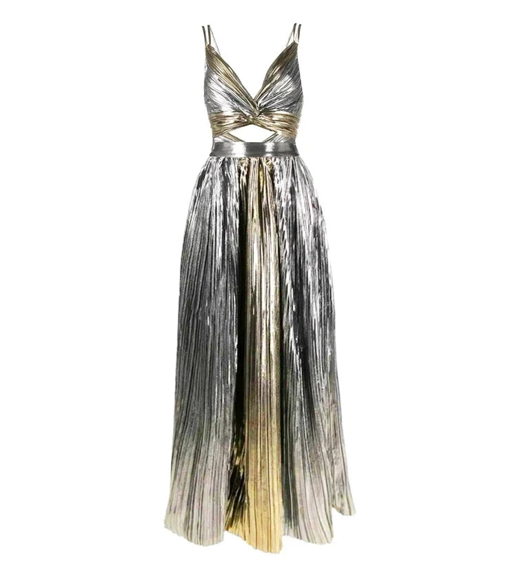 Cutout Silver Patchwork One-Piece with Skirt