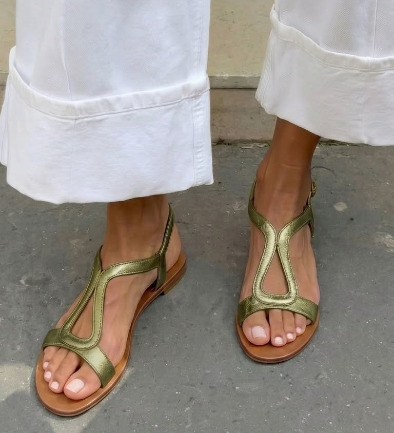 Zelia - Sandálias Slingback em Metalizada Ouro
