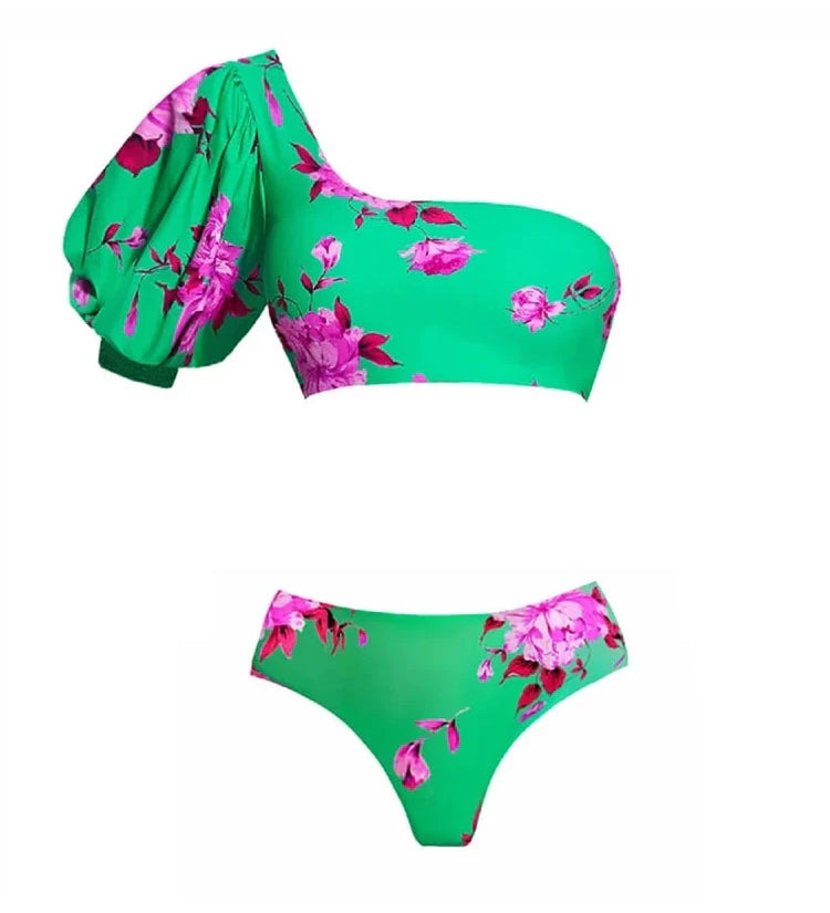 One-Shoulder Printed Bikini Set