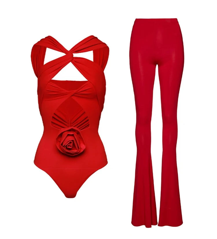 Floral Appliqué Cutout Swimsuit Set