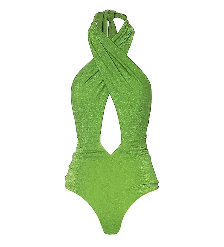 Sparkling Fabric Halter Neck Sexy Swimsuit Set