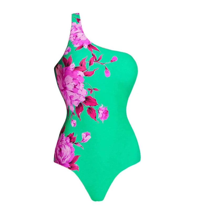 One-Shoulder Printed Monokini Set
