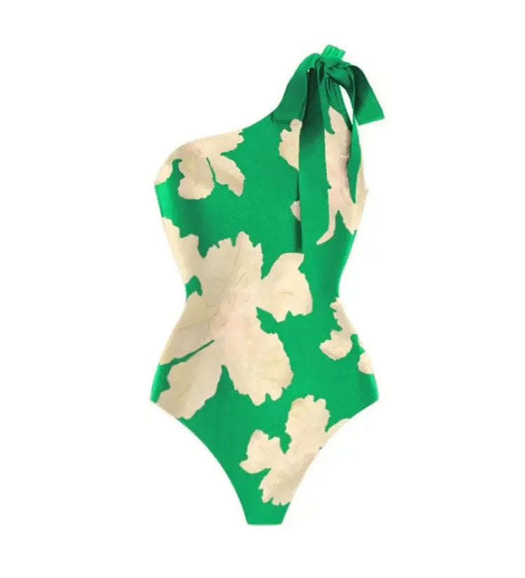 Belted Printed Swimsuits with Wrap Skirt Set