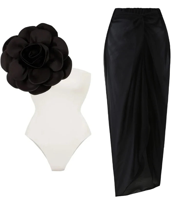 3D Floral Solid Color Swimsuit