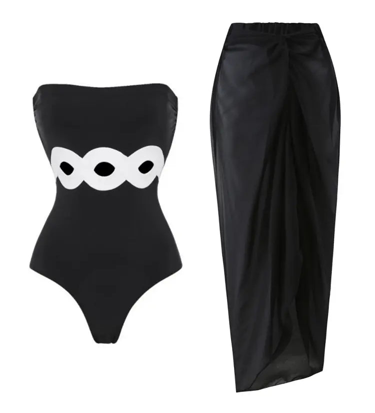 Colorblock One Piece Swimsuit Set