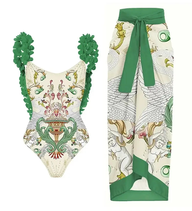 Appliqué Backless Sexy Swimsuit Set