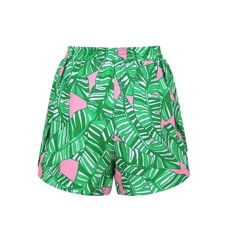 Green Printed Surf Shorts Set